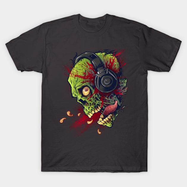 Zombie with Headphones T-Shirt by FlylandDesigns